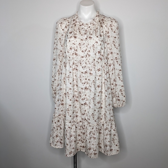 Frye white tan & brown long sleeve button up dress M - Picture 4 of 10